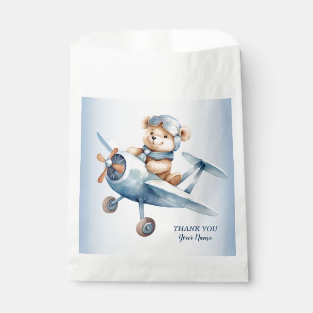 Cute Baby Bear Pilot Blue Aeroplane Beautiful Favour Bag (Front)