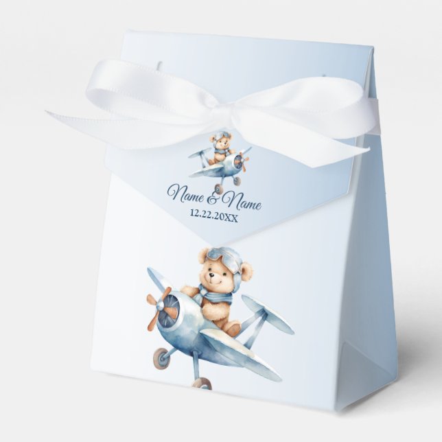 Cute Baby Bear Pilot Blue Aeroplane Beautiful Favour Box (Front Side)