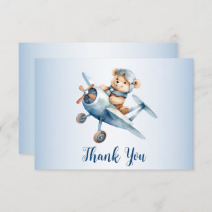Cute Baby Bear Pilot Blue Aeroplane Beautiful Thank You Card