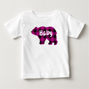 Cute baby bear pink black plaid pattern baby T-Shirt