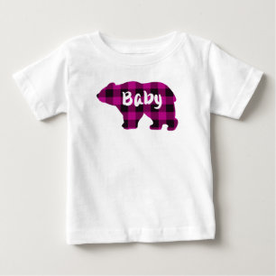 Cute baby bear pink black plaid pattern T-Shirt