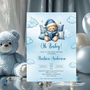Cute baby bear reading a book boy Baby Shower  Invitation