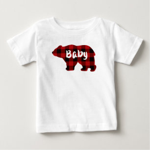 Cute Baby bear red black buffalo plaid pattern T-Shirt