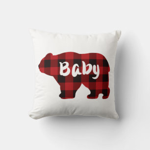 Cute baby bear red black plaid pattern cushion
