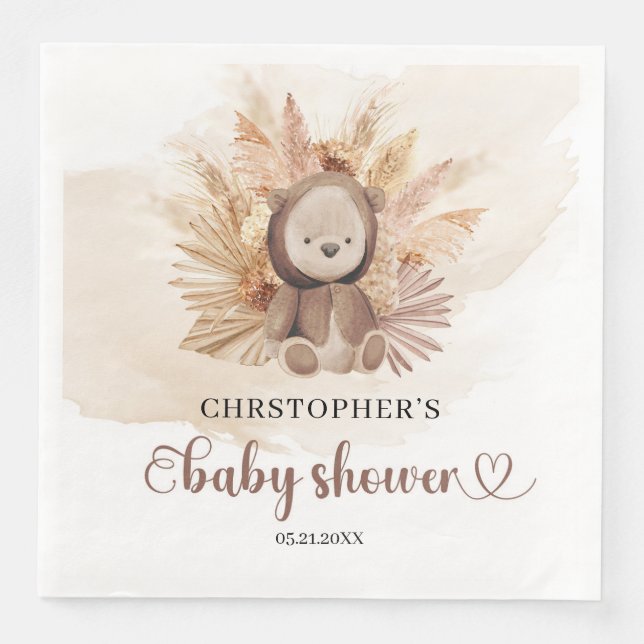 Cute baby bear sweatshirt pampas Baby shower Napkin (Front)