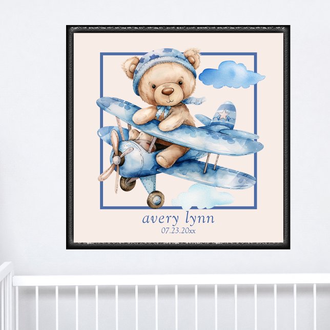 Cute Baby Bear & Toy Aeroplane Nursery Wall Art (Creator Uploaded)