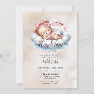 Cute Baby Bear Watercolor Girl Baby Shower Invitation