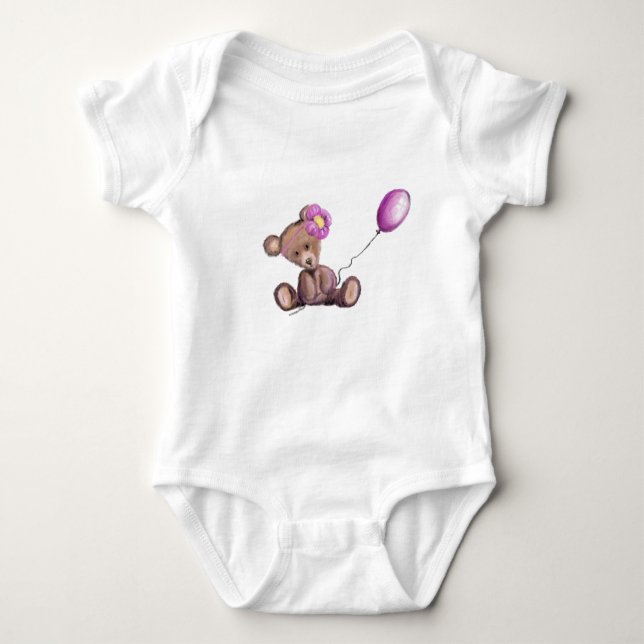 Cute Baby Bear with Balloon Baby Bodysuit (Front)