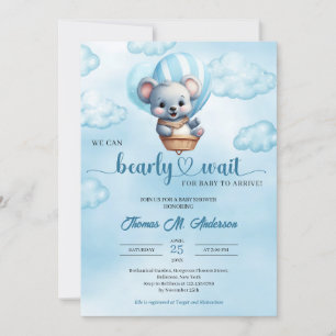 Cute baby bear with hot air balloon Baby Shower Invitation