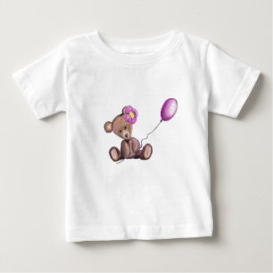 Cute Baby Bear with Purple Balloon - Flower Ribbon T-Shirt