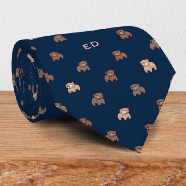 Cute Baby Bears Pattern Monogrammed Tie (Creator Uploaded)