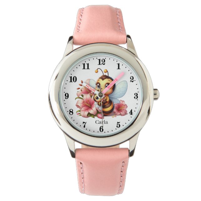 Cute baby bee add name girls  watch (Front)