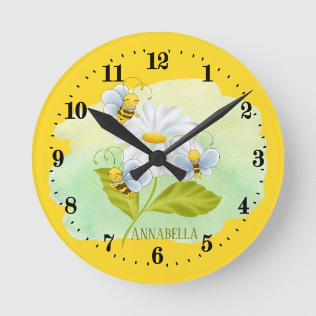 cute baby bee lovers add name  round clock (Front)