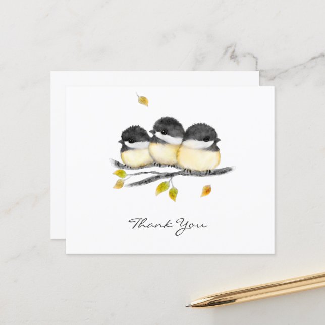 Cute Baby Bird 3 Chickadees on Tree Branch (Front/Back In Situ)