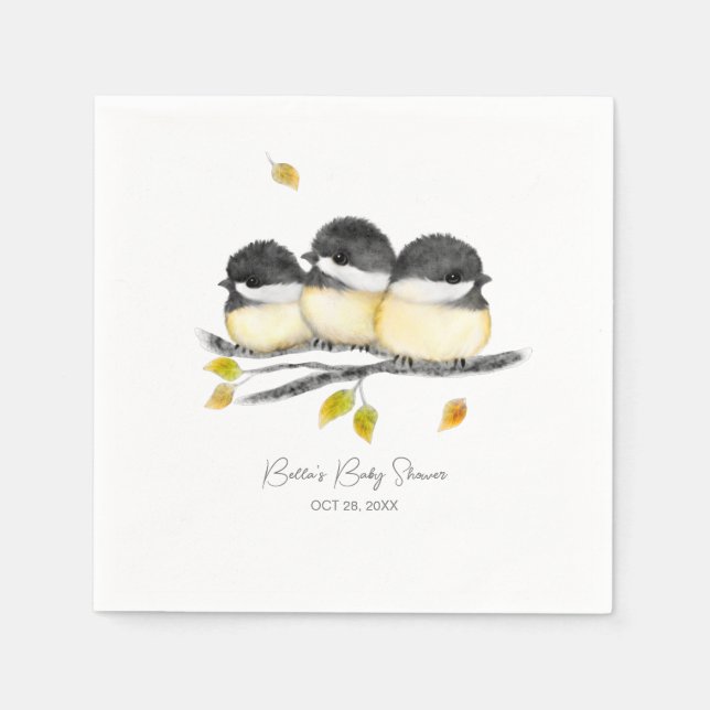 Cute Baby Bird Chickadees Baby Shower Napkin (Front)