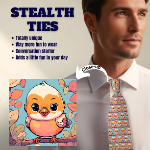 Cute Baby Bird Pink Blue Stealth Neck Tie