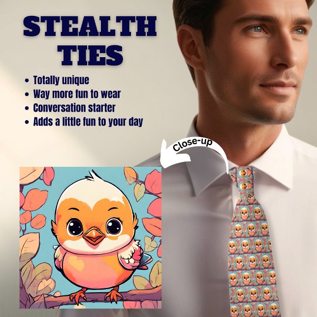 Cute Baby Bird Pink Blue Stealth Neck Tie (Creator Uploaded)