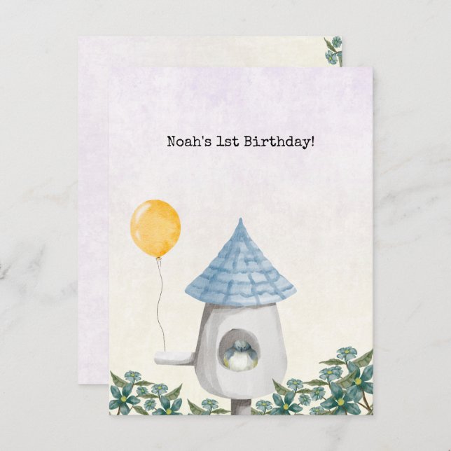 Cute Baby Bird With Yellow Balloon Invitation Postcard (Front/Back)