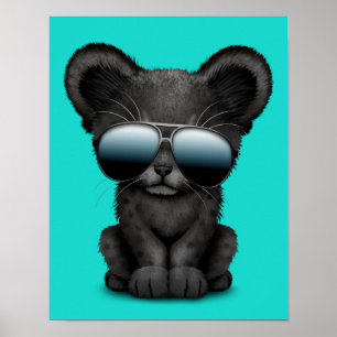 Cute Baby Black Panther Wearing Sunglasses Poster