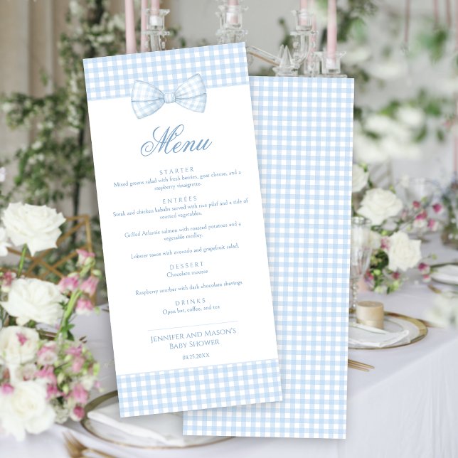 Cute Baby Blue Bow Tie in Gingham Baby Boy Shower Menu (Creator Uploaded)