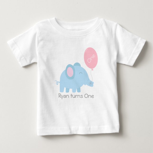 Cute baby blue elephant with a pink balloon T-Shirt (Front)