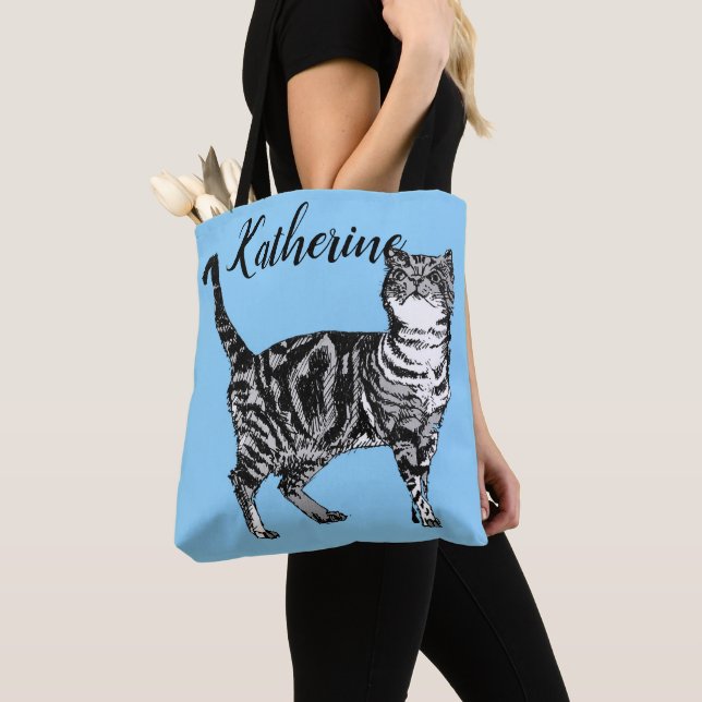 Cute Baby Blue Girls Tabby Cat cats Tote Bag (Close Up)