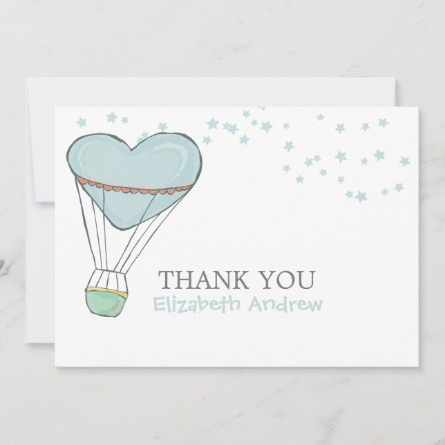 Cute Baby Blue Hot Air Balloon Baby Shower Thank You Card (Front)