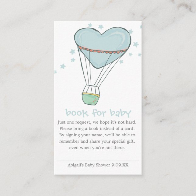 Cute Baby Blue Hot Air Balloon Book for Baby Enclosure Card (Front)