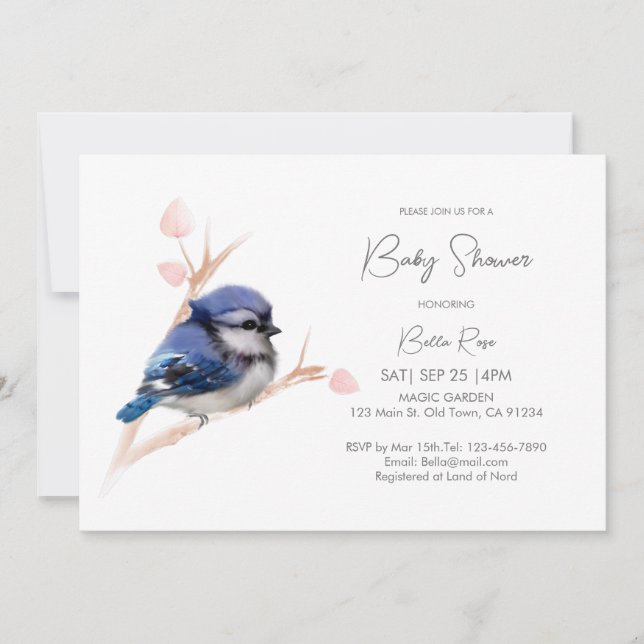 Cute Baby Blue Jay Baby Shower Invitation (Front)