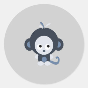 Cute Baby Blue Monkey Classic Round Sticker
