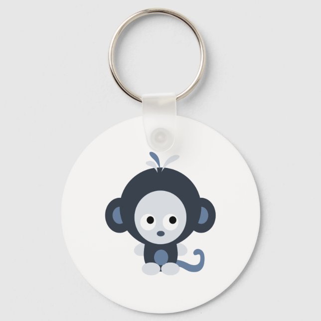 Cute Baby Blue Monkey Key Ring (Front)