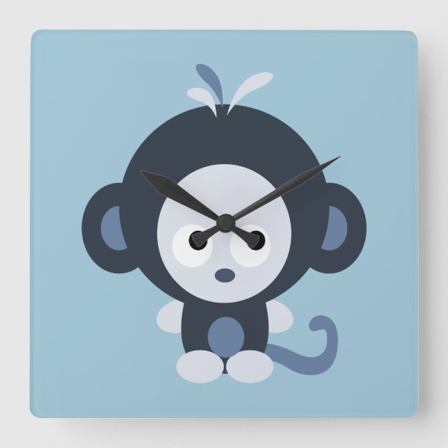 Cute Baby Blue Monkey Square Wall Clock (Front)