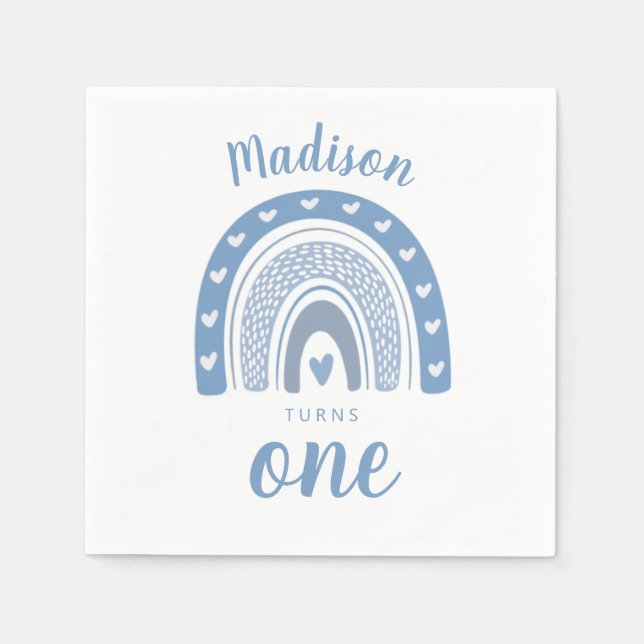 Cute Baby Blue Rainbow Boho First Birthday Napkin (Front)