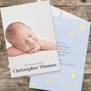 Cute Baby Blue Simple Photo Nursery Rhyme Adorable Announcement