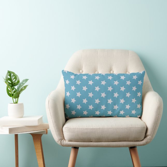 Cute Baby Blue Star Light Grey Repeat Pattern Lumbar Cushion (Chair)
