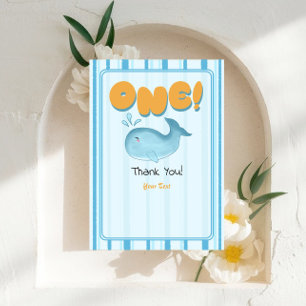 Cute Baby Blue Whale 1st Birthday Thank You Card
