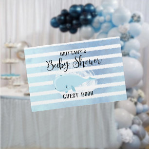 Cute Baby Blue Whale Striped Baby Shower Guest Book