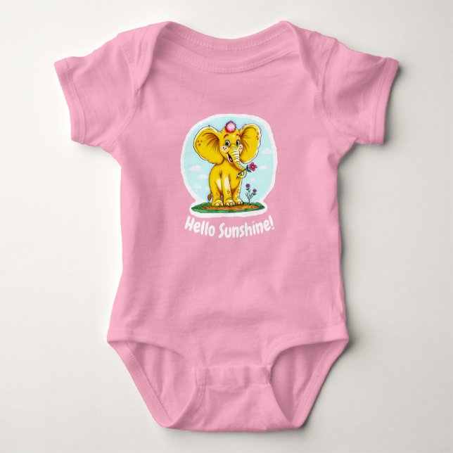 Cute Baby Bodysuit – Hello Sunshine & Elephant (Front)