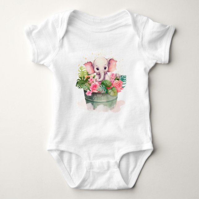 Cute baby bodysuit with elephant illustration (Front)