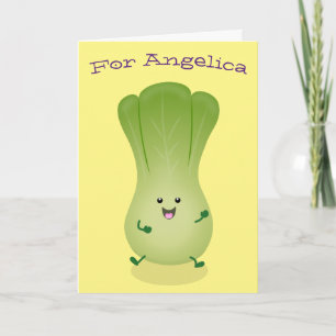 Cute baby bok choy cartoon illustration card