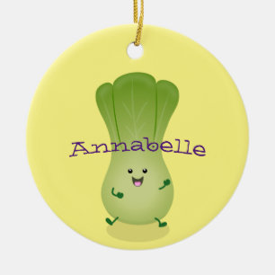 Cute baby bok choy cartoon illustration ceramic ornament