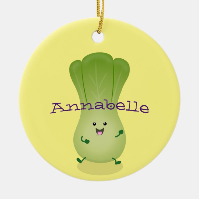 Cute baby bok choy cartoon illustration ceramic ornament (Front)
