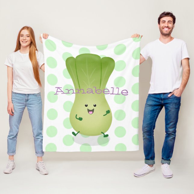 Cute baby bok choy cartoon illustration fleece blanket (In Situ)