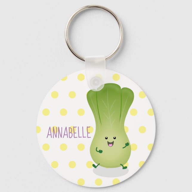 Cute baby bok choy cartoon illustration key ring (Front)