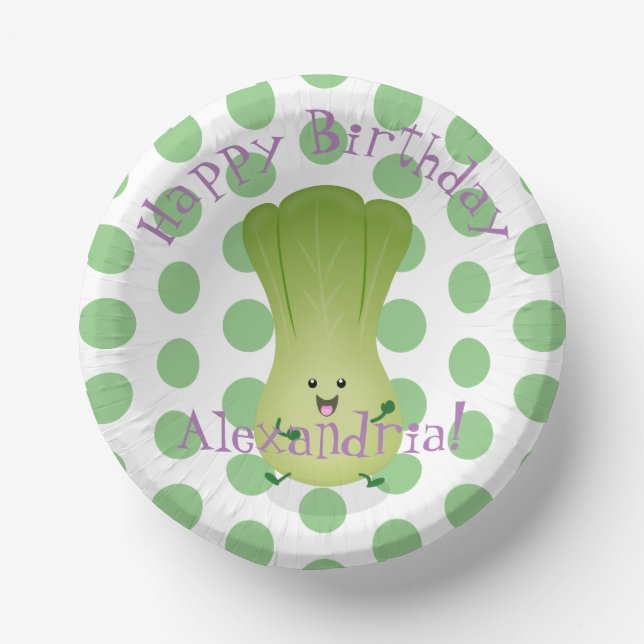 Cute baby bok choy cartoon illustration paper plate (Front)