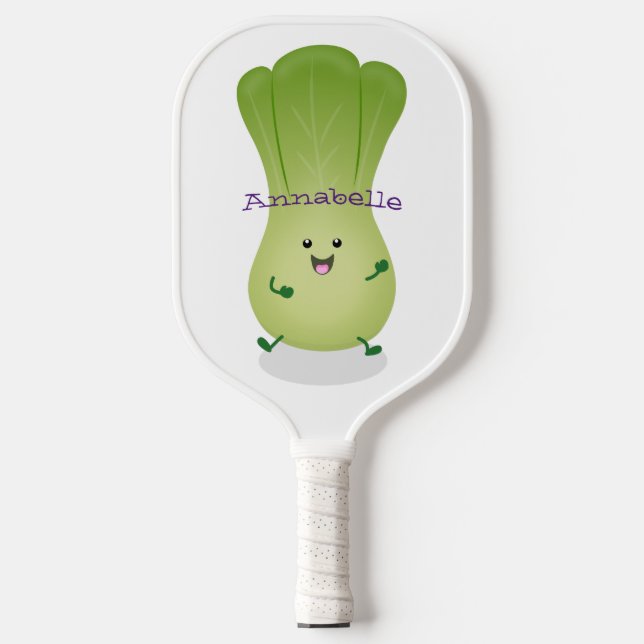 Cute baby bok choy cartoon illustration pickleball paddle (Front)