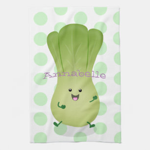 Cute baby bok choy cartoon illustration tea towel