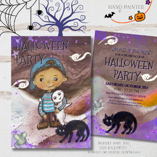 Cute Baby boo, cat & Boy Halloween Party Invitation