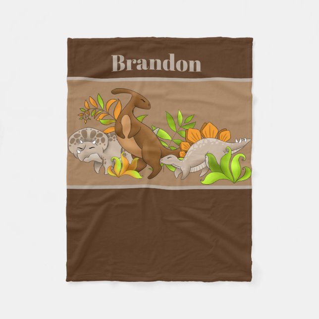 Cute baby boy add name dinosaur blanket (Front)