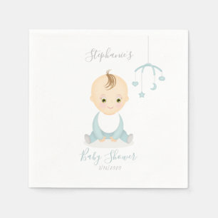 Cute Baby Boy and his Mobile Baby Shower Napkin